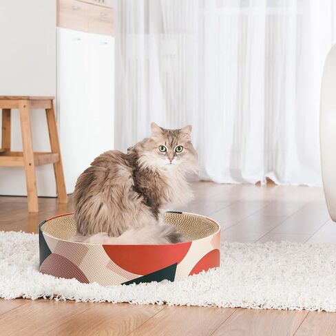 YOUEON Cat Scratching Board 17" L x 13" W, Oval Corrugated Cardboard Cat Scratcher, Scratching Pad Lounge Bed for Indoor Cats & Furniture Protection, Recycle Scratcher for Kitten, Small, Medium Cats in Saudi Arabia