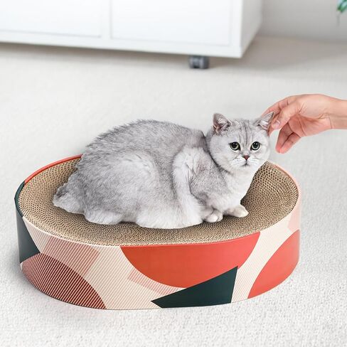 YOUEON Cat Scratching Board 17" L x 13" W, Oval Corrugated Cardboard Cat Scratcher, Scratching Pad Lounge Bed for Indoor Cats & Furniture Protection, Recycle Scratcher for Kitten, Small, Medium Cats in Saudi Arabia