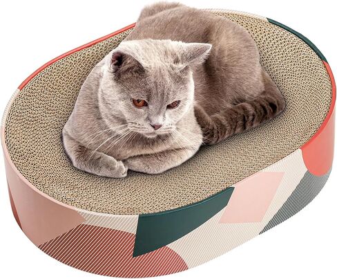 YOUEON Cat Scratching Board 17" L x 13" W, Oval Corrugated Cardboard Cat Scratcher, Scratching Pad Lounge Bed for Indoor Cats & Furniture Protection, Recycle Scratcher for Kitten, Small, Medium Cats in Saudi Arabia
