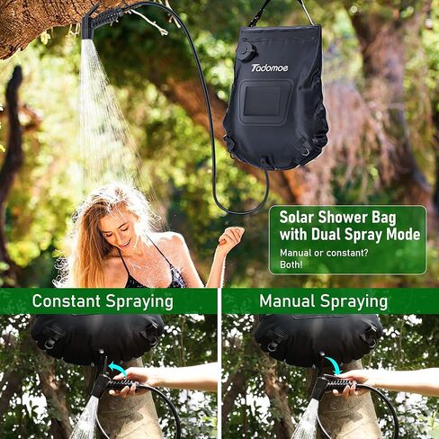 دش محمول للتخييم من تادومو بسعة 5 جالون يعمل بالطاقة الشمسية مع مضخة دش، فوهة يدوية لقياس درجة الحرارة للشاطئ والتخييم والمشي لمسافات طويلة in Kuwait
