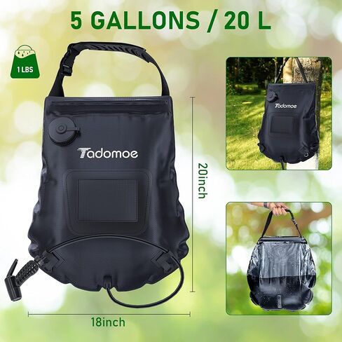 دش محمول للتخييم من تادومو بسعة 5 جالون يعمل بالطاقة الشمسية مع مضخة دش، فوهة يدوية لقياس درجة الحرارة للشاطئ والتخييم والمشي لمسافات طويلة in Kuwait