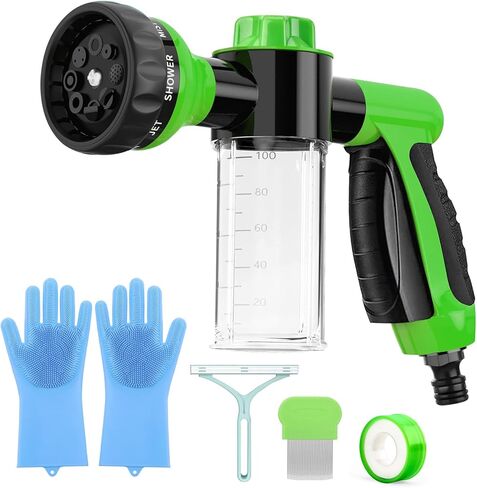 Upgrade Pup Jet Dog Wash, 8 in 1 Dog Wash Hose Attachment with Soap Dispenser, Dog Washing Gloves, Adhesive Tape and Dog Comb for All Kinds of Pet Showers, Car Washing, Watering Plants and Lawn in Kuwait