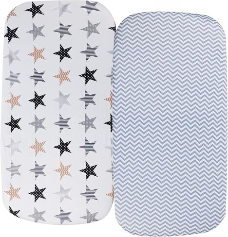 Stretchy Bassinet Sheets 33" x 20" for Baby Girl and Boy, Compatible with Mika Micky, Baby Delight, Dream On Me, AMKE, ANGELBLISS, Maxi-COSI Baby Bedside Bassinet Mattress, 2 Pack, Stripes and Dots in Kuwait