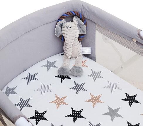 Stretchy Bassinet Sheets 33" x 20" for Baby Girl and Boy, Compatible with Mika Micky, Baby Delight, Dream On Me, AMKE, ANGELBLISS, Maxi-COSI Baby Bedside Bassinet Mattress, 2 Pack, Stripes and Dots in Kuwait