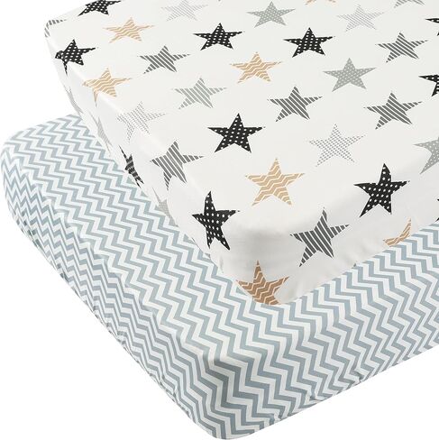 Stretchy Bassinet Sheets 33" x 20" for Baby Girl and Boy, Compatible with Mika Micky, Baby Delight, Dream On Me, AMKE, ANGELBLISS, Maxi-COSI Baby Bedside Bassinet Mattress, 2 Pack, Stripes and Dots in Kuwait