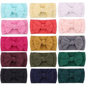 YHXX YLEN 15PCS Baby Girl Headbands with Bows Nylon Hair Bow Elastics Newborn Headbands for Baby Girls Infant Toddlers in Kuwait