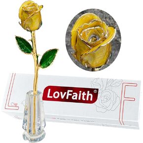 LovFaith Silver Dipped Real Rose, Best 25th Anniversary Silver Gift for Wife Mom Her, with High-end Crystal Stand in Kuwait