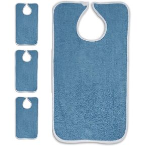 Personal Touch Deluxe Terry Adult Bibs with Closure, 100% Cotton, 3-Pack Size 18X30 (Blue)