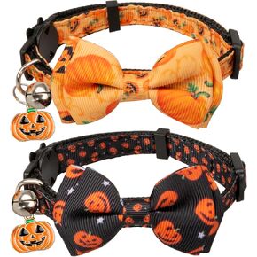 Gyapet Cat Collar Halloween Set Fall Gift Pumpkin Breakaway Bow Tie Safety with Bell Kitten Cute 2pcs Hamburg & Sushi in Kuwait