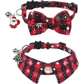 STMK 2 Pack Halloween Cat Collars Breakaway with Bow Tie Bell, Adjustable Halloween Cat Kitten Collar with Bow Tie Shirt Bell Pumpkin for Halloween Cats Kittens Costumes Outfits