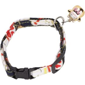 Zerodis Cat Collar, Adjustment Pet Harnesses Leashes Collar Cute Kitten Collar with Bell Easy to Wear for Party Decoration (Japanese Style - red Lucky cat)