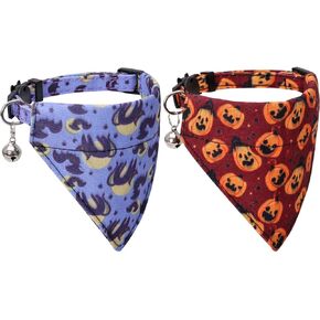 Lamphyface 2 Pack/Set Halloween Cat Collar Breakaway with Cute Bow Tie and Bell for Kitty Adjustable Safety in Kuwait