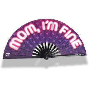 CTT CREATIONS Large Folding Fan- 13i nches Tall 25 inches Wide- Hand Fan- MOM I'm FINE- Fan for Events Rave Concert and Festival- Light and Compact in Kuwait