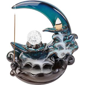 مبخرة شلال القمر، حامل البخور ذو التدفق الخلفي مع كرة كريستال، نافورة شلال البخور، مبخرة بخور سيراميك مصنوعة يدويًا للمنزل زن ديكور سبا اليوغا والتأمل، هدايا للنساء لعيد الميلاد in Kuwait