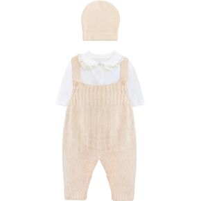 Lilax Baby Girls' Knit Jumpsuit Ribbed Romper with Bodysuit and Hat 3 Piece Set