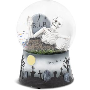 Elanze Designs Graveyard Skeleton MM Sturdy Tabletop Dresser Wind Up Musical Glitter Water Snow Globe Figurine Decoration Play Tune Funeral March of a Marionette