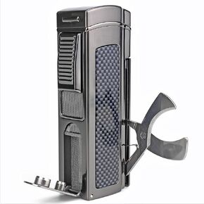 YUSUD Quadruple Jet Torch Lighter, Strong 4 Red Flame Butane Refillable Cigarette Lighter with Cigar Cutter and Double Cigar Punch, Cool Table Lighter Gift for Men (XL Red Flame) in Kuwait