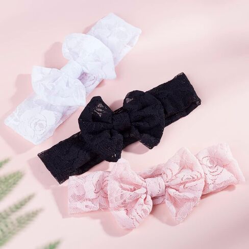Qiansail Baby Girls Lace Bow Headband Elastics Bow Knot Hairband Headwrap for Newborn Infant Toddlers Kids (Black) in Saudi Arabia