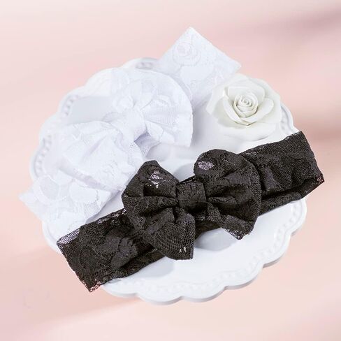 Qiansail Baby Girls Lace Bow Headband Elastics Bow Knot Hairband Headwrap for Newborn Infant Toddlers Kids (Black) in Saudi Arabia