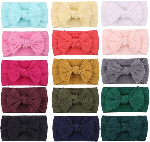 YHXX YLEN 15PCS Baby Girl Headbands with Bows Nylon Hair Bow Elastics Newborn Headbands for Baby Girls Infant Toddlers in Kuwait