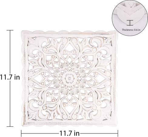 لوحة خشبية منحوتة للتعليق على الحائط، لوحة جدارية منحوتة بنمط زهور بيضاء من خشب ام دي اف لغرفة المعيشة وغرفة النوم، 12 انش × 12 انش in Kuwait