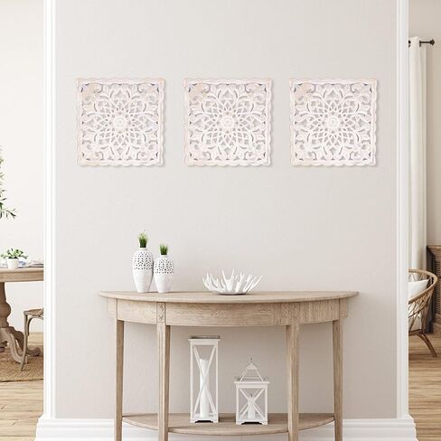 لوحة خشبية منحوتة للتعليق على الحائط، لوحة جدارية منحوتة بنمط زهور بيضاء من خشب ام دي اف لغرفة المعيشة وغرفة النوم، 12 انش × 12 انش in Kuwait