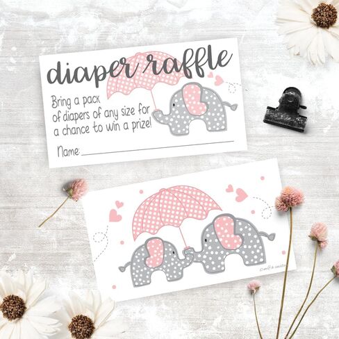 Pink Elephant Diaper Raffle Tickets (50 Count) - Girl Baby Shower Game in Saudi Arabia