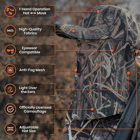 QuikCamo Mossy Oak Duck Blind Camo Face Mask قبعات الصيد للرجال (OSFM، قابل للتعديل) قناع وجه صيد مموه - قناع صيد تركيا قبعة شبكية مموهة للرجال - قناع وجه مموه للصيد in Kuwait