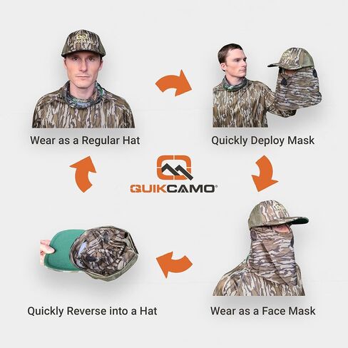 QuikCamo Mossy Oak Duck Blind Camo Face Mask قبعات الصيد للرجال (OSFM، قابل للتعديل) قناع وجه صيد مموه - قناع صيد تركيا قبعة شبكية مموهة للرجال - قناع وجه مموه للصيد in Kuwait