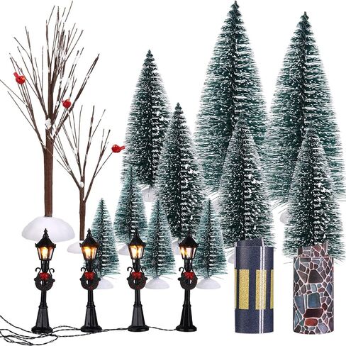 Geosar 18 Pieces Christmas Village Accessory Set for Christmas Village Decoration Ornament Winter Decor in Saudi Arabia