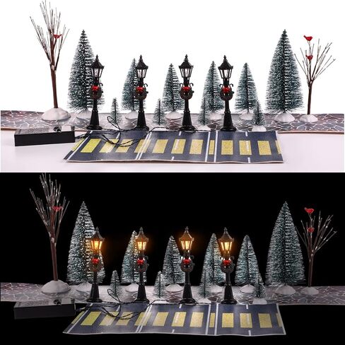 Geosar 18 Pieces Christmas Village Accessory Set for Christmas Village Decoration Ornament Winter Decor in Saudi Arabia