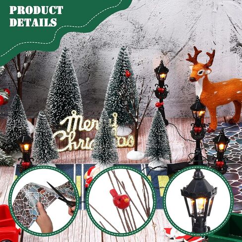 Geosar 18 Pieces Christmas Village Accessory Set for Christmas Village Decoration Ornament Winter Decor in Saudi Arabia