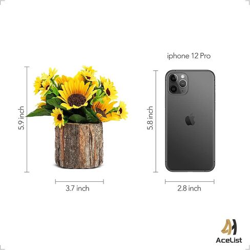 AceList Artificial Sunflowers for Spring Decor, Small Potted Flower in Log Planters, Table Centerpieces for Mothers Day Home Bedroom Farmhouse Rustic Decoration Set of 2, Yellow in Kuwait