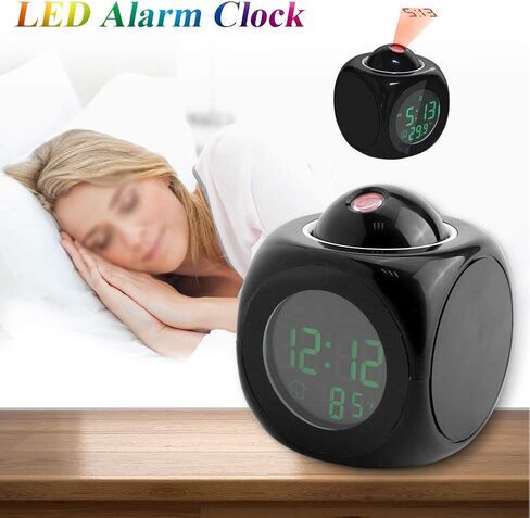 EVGATSAUTO Alarm Clocks for Bedrooms, Projection Alarm Clock with Projection on Ceiling, Multi-Function Digital LCD Wall Projection Voice Talking Temperature Display LED Alarm Clock for Bedroom in Saudi Arabia