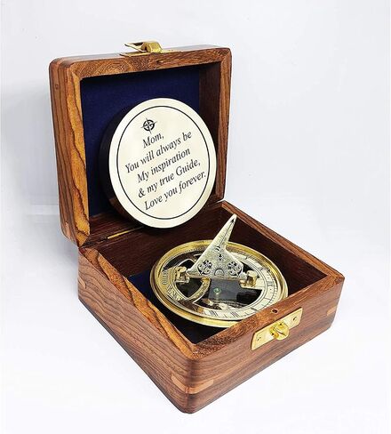 PORTHO Engraved Sundial Compass with Wood Presentation Box for mom Inspirational & Meaningful Gift for Mom from Son Daughter Birthday Gift in Kuwait