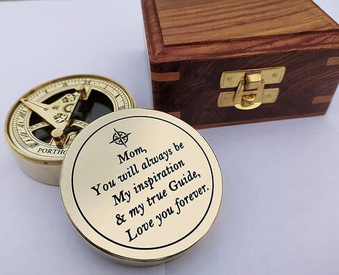 PORTHO Engraved Sundial Compass with Wood Presentation Box for mom Inspirational & Meaningful Gift for Mom from Son Daughter Birthday Gift in Kuwait