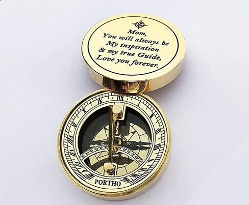 PORTHO Engraved Sundial Compass with Wood Presentation Box for mom Inspirational & Meaningful Gift for Mom from Son Daughter Birthday Gift in Kuwait