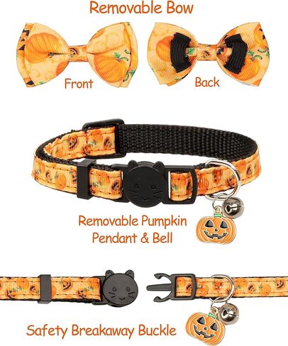 Gyapet Cat Collar Halloween Set Fall Gift Pumpkin Breakaway Bow Tie Safety with Bell Kitten Cute 2pcs Hamburg & Sushi in Kuwait