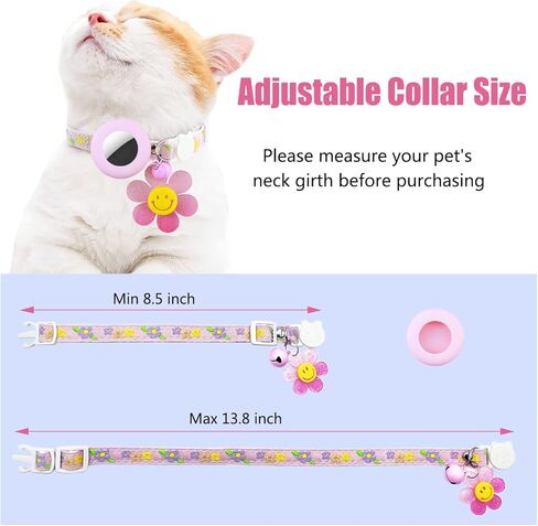 Do-Dottii Airtag ياقات القطط للفتيات القطط التطريز الانفصالية القط هريرة طوق مع جرس لطيف الوردي زهرة طوق القط مع قلادة اكسسوارات القط للقطط هريرة كيتي فتاة أنثى. (ليمون) in Kuwait