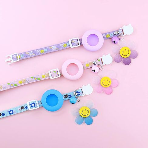 Do-Dottii Airtag ياقات القطط للفتيات القطط التطريز الانفصالية القط هريرة طوق مع جرس لطيف الوردي زهرة طوق القط مع قلادة اكسسوارات القط للقطط هريرة كيتي فتاة أنثى. (ليمون) in Kuwait