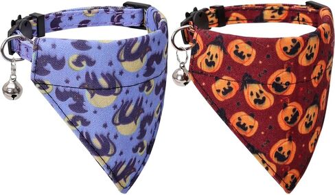 Lamphyface 2 Pack/Set Halloween Cat Collar Breakaway with Cute Bow Tie and Bell for Kitty Adjustable Safety in Kuwait