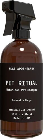 شامبو بدون ماء من Muse Apothecary Pet Ritual Aromatic للحيوانات الأليفة - شامبو للكلاب بدون شطف - شامبو بدون ماء للقطط - شامبو للكلاب بدون ماء للكلاب الكبيرة - مملوء بالزيوت العطرية، 16oz دقيق الشوفان + المانجو in Kuwait