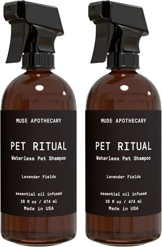 شامبو بدون ماء من Muse Apothecary Pet Ritual Aromatic للحيوانات الأليفة - شامبو للكلاب بدون شطف - شامبو بدون ماء للقطط - شامبو للكلاب بدون ماء للكلاب الكبيرة - مملوء بالزيوت العطرية، 16oz دقيق الشوفان + المانجو in Kuwait