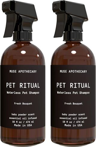 شامبو بدون ماء من Muse Apothecary Pet Ritual Aromatic للحيوانات الأليفة - شامبو للكلاب بدون شطف - شامبو بدون ماء للقطط - شامبو للكلاب بدون ماء للكلاب الكبيرة - مملوء بالزيوت العطرية، 16oz دقيق الشوفان + المانجو in Kuwait