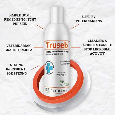 Truseb | #1 Benzoyl Peroxide Medicated Shampoo for Dogs & Cats (12 Oz ) Effective for Skin Conditions, Dandruff, Acne & Folliculitis (Made in U.S.A) in Kuwait
