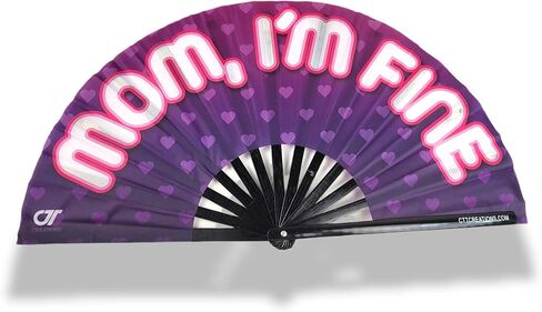 CTT CREATIONS Large Folding Fan- 13i nches Tall 25 inches Wide- Hand Fan- MOM I'm FINE- Fan for Events Rave Concert and Festival- Light and Compact in Kuwait