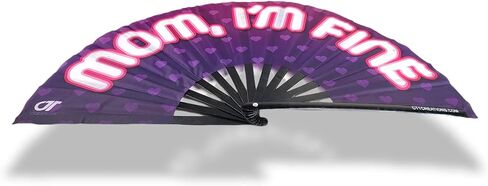 CTT CREATIONS Large Folding Fan- 13i nches Tall 25 inches Wide- Hand Fan- MOM I'm FINE- Fan for Events Rave Concert and Festival- Light and Compact in Kuwait