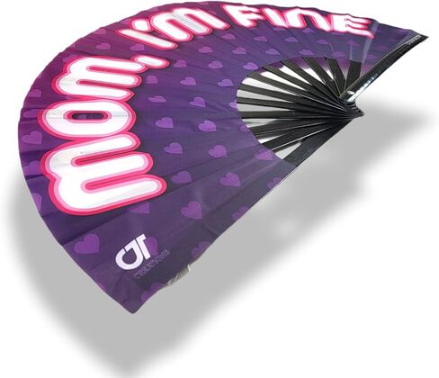 CTT CREATIONS Large Folding Fan- 13i nches Tall 25 inches Wide- Hand Fan- MOM I'm FINE- Fan for Events Rave Concert and Festival- Light and Compact in Kuwait