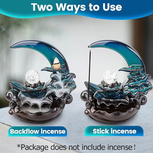مبخرة شلال القمر، حامل البخور ذو التدفق الخلفي مع كرة كريستال، نافورة شلال البخور، مبخرة بخور سيراميك مصنوعة يدويًا للمنزل زن ديكور سبا اليوغا والتأمل، هدايا للنساء لعيد الميلاد in Kuwait