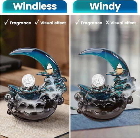 مبخرة شلال القمر، حامل البخور ذو التدفق الخلفي مع كرة كريستال، نافورة شلال البخور، مبخرة بخور سيراميك مصنوعة يدويًا للمنزل زن ديكور سبا اليوغا والتأمل، هدايا للنساء لعيد الميلاد in Kuwait